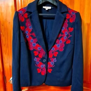 Tory Burch Embroidered Jacket, XS, deep blue